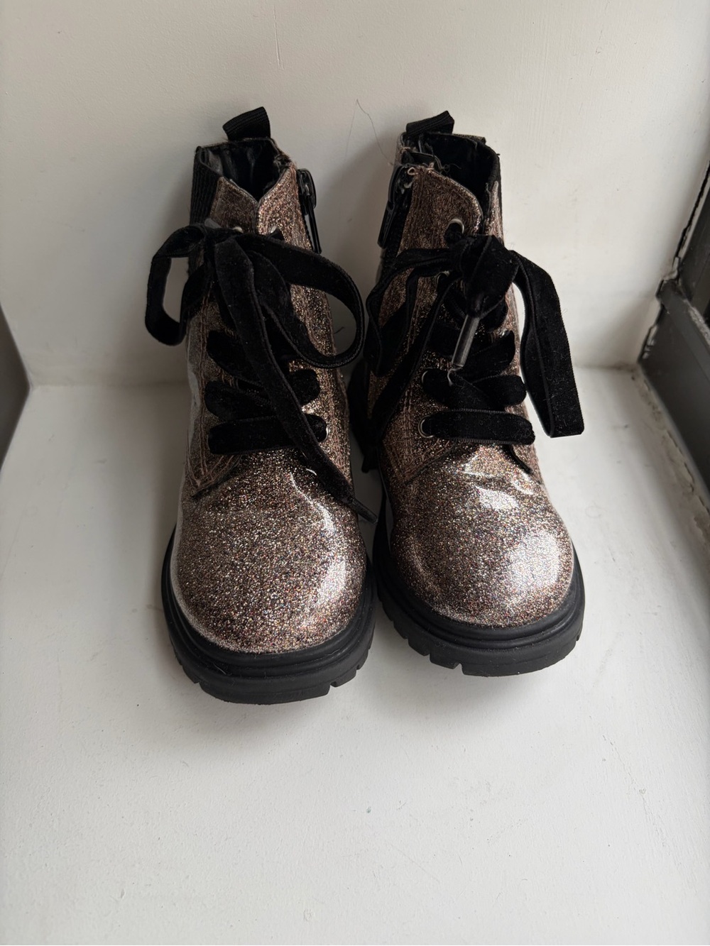Glitter Combat Boots for Kids - Sparkling Rose Gold